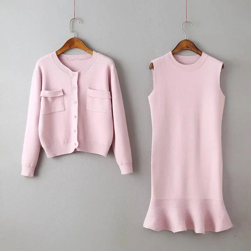 

Women sweater bodycon sexy 2 two piece suit long sleeve knit cardigan and mermaid dress suits conjunto feminino clothes roupas