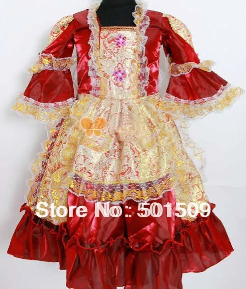 Детское красное средневековое платье для девочек костюм на Хэллоуин, рост 120-130 см, детское красное вино