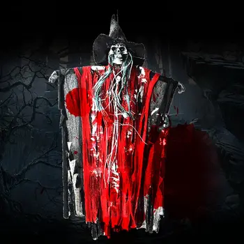 

Halloween Party Decoration Prop Hanging Skull Ghost Glowing Red Eyes Sound Effects Voice Activated FJ88