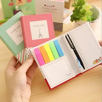 

200pcs/lot Creative Hardcover Notepad Sticky Notes Kawaii Stationery Diary Notebook and Pen Office School Supplies