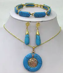 Синий бирюзовый ссылка браслет / серьги / ожерелья комплект ааа стиль 100% натуральный благородный изысканные jewe