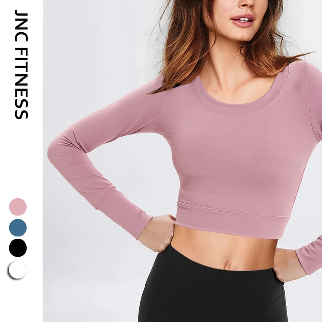 Open back workout tops for women long sleeves fitness yoga top cut out