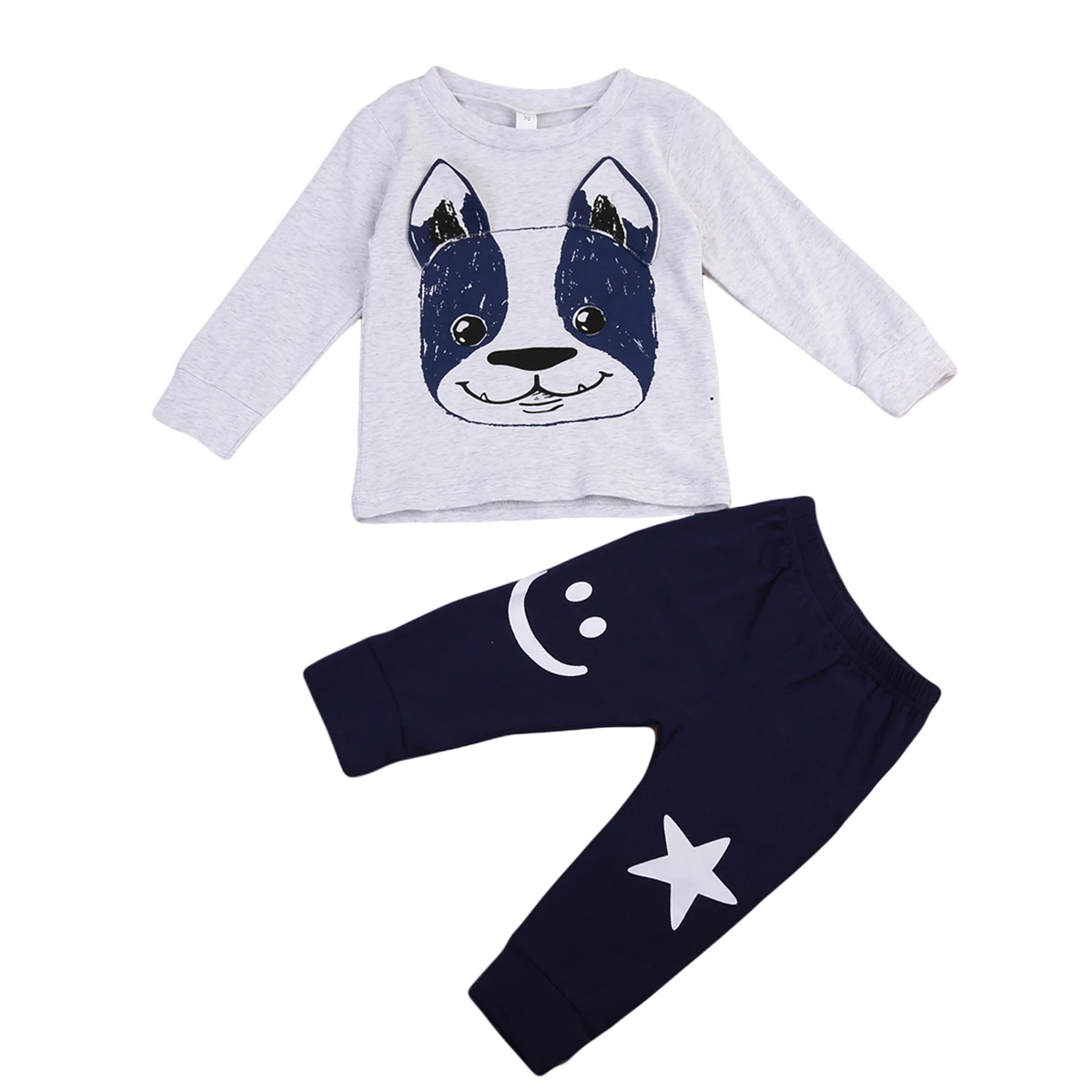 Симпатичные Infantil для новорожденных Обувь для девочек мальчиков унисекс толстовка с рисунком собаки футболка Брюки для девочек 2 шт