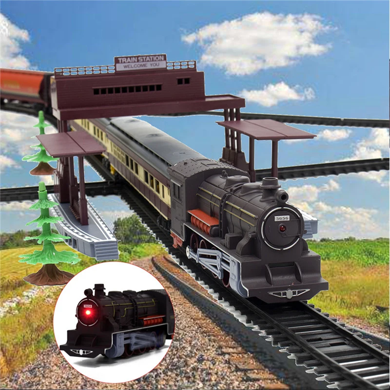 

Electric Racing Rail Car Kids Track Train Model Toy Baby Railway Train Racing Road Transportation Building Slot Sets Toys Kids