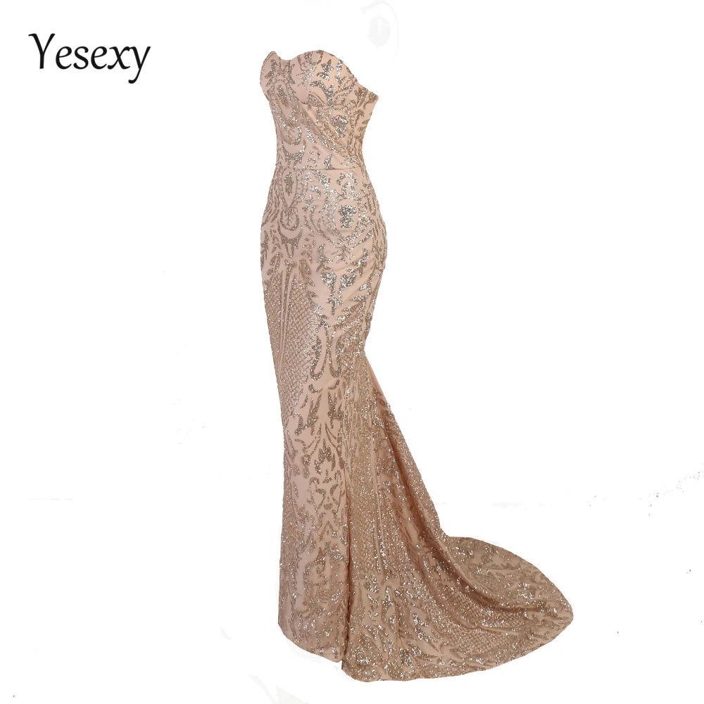 Yesexy, элегантные блестящие женские макси платья без бретелек, блестящее женское облегающее платье в пол, женское вечернее платье VR8911