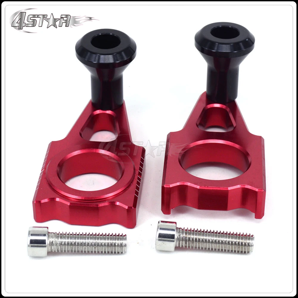 Motorbike CNC Rear Chain Adjuster Axle Blocks With Slider Bolts For