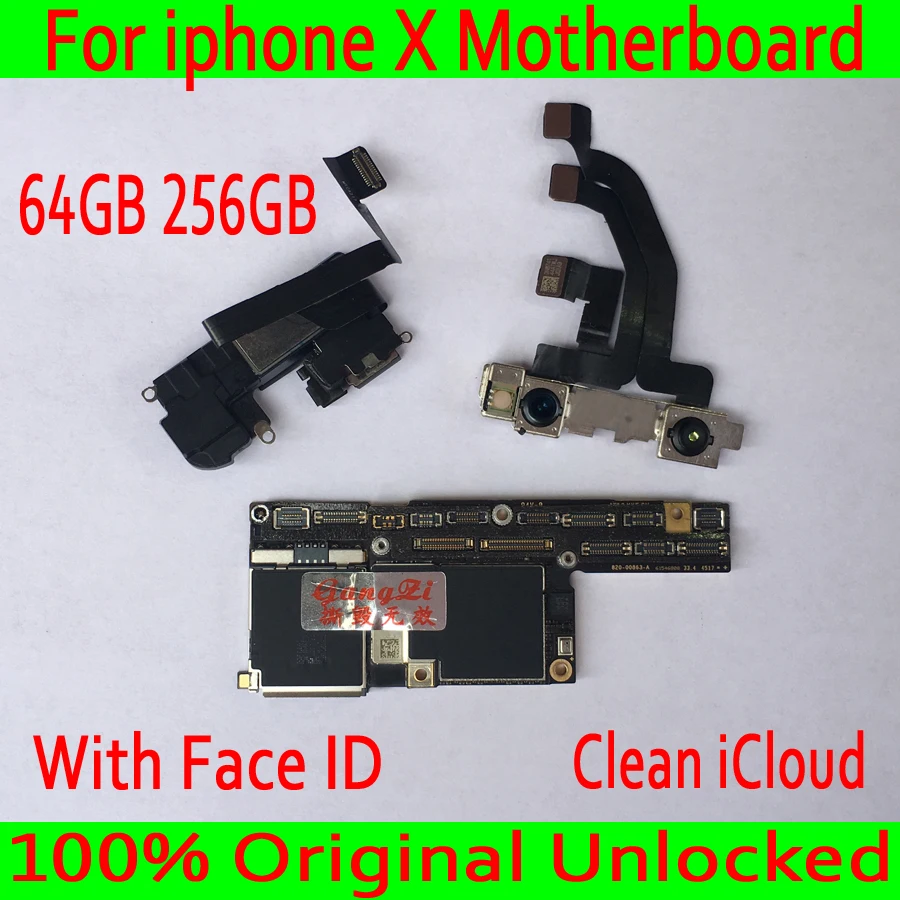

Clean iCloud 64GB 256GB for iphone X Motherboard with Face ID 100% Original unlocked for iphone X Mainboard with IOS System
