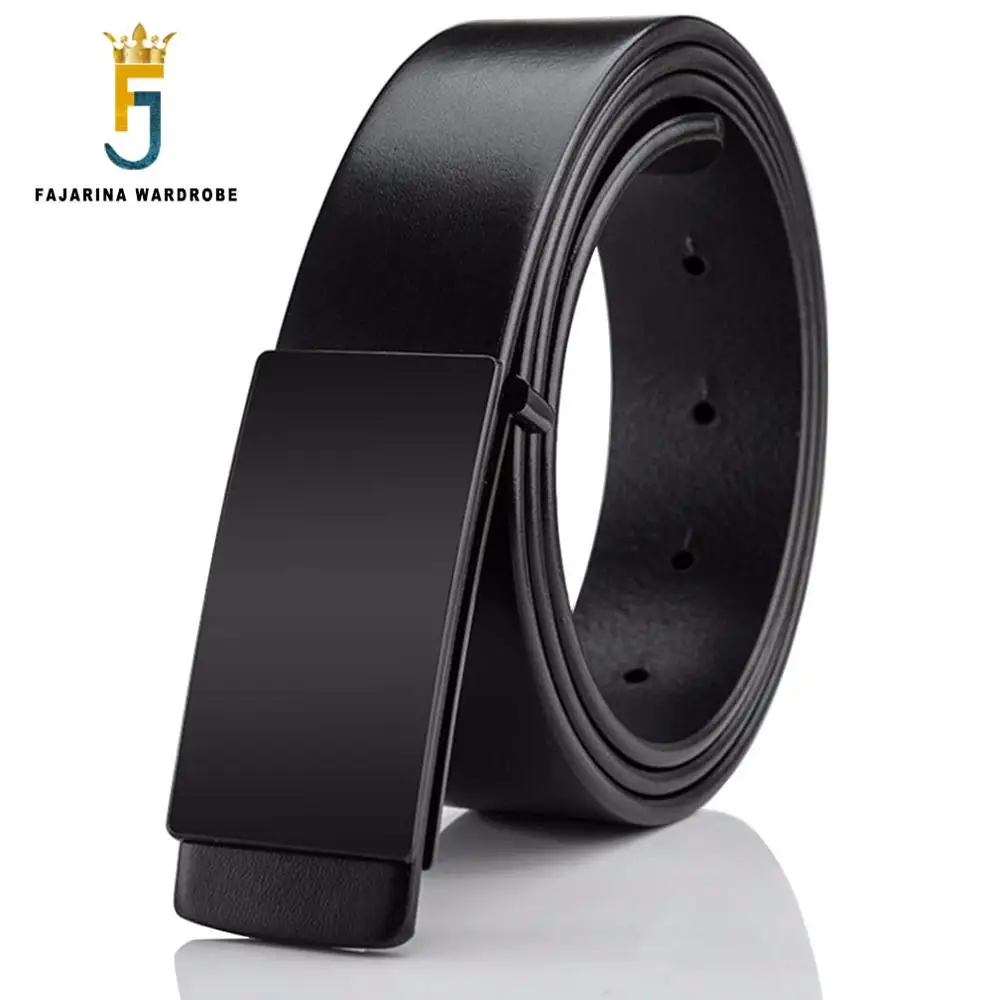

FAJARINA Men's Quality 100% Cowhide Genuine Black Smooth Buckle Metal Belts for Men Mens Slide Belt Jeans Accessories N17FJ601