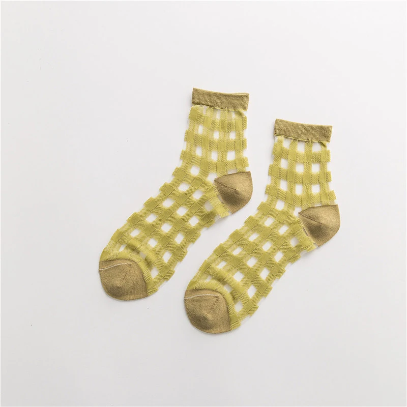 HUI GUAN, пять цветов, дышащие ультратонкие короткие носки, женские оригинальные сетчатые милые носки, эластичные модные женские носки - Цвет: yellow