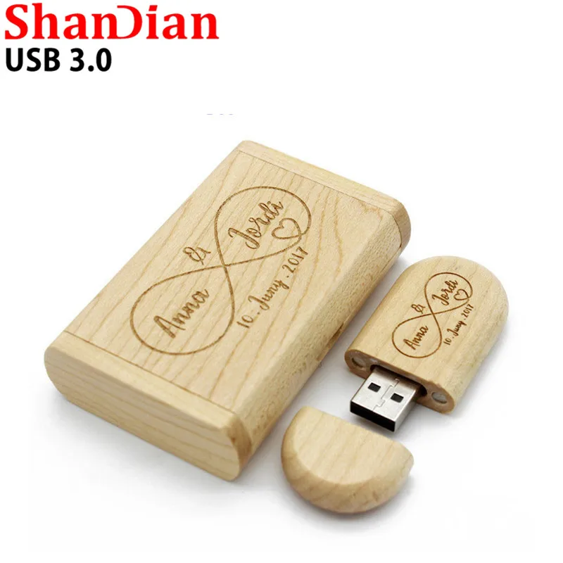 SHANDIAN Высокоскоростной usb 3 0 Логотип Деревянный + коробка персональный логотип
