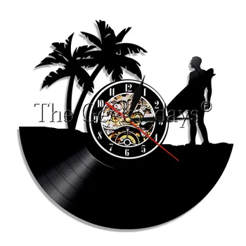 

1Piece Surfing Hobby Vinyl Record Wall Clock Summer Surfing Time Wall Clock Decor Surfwise Surfing Wave Timepiece Surfer Gift