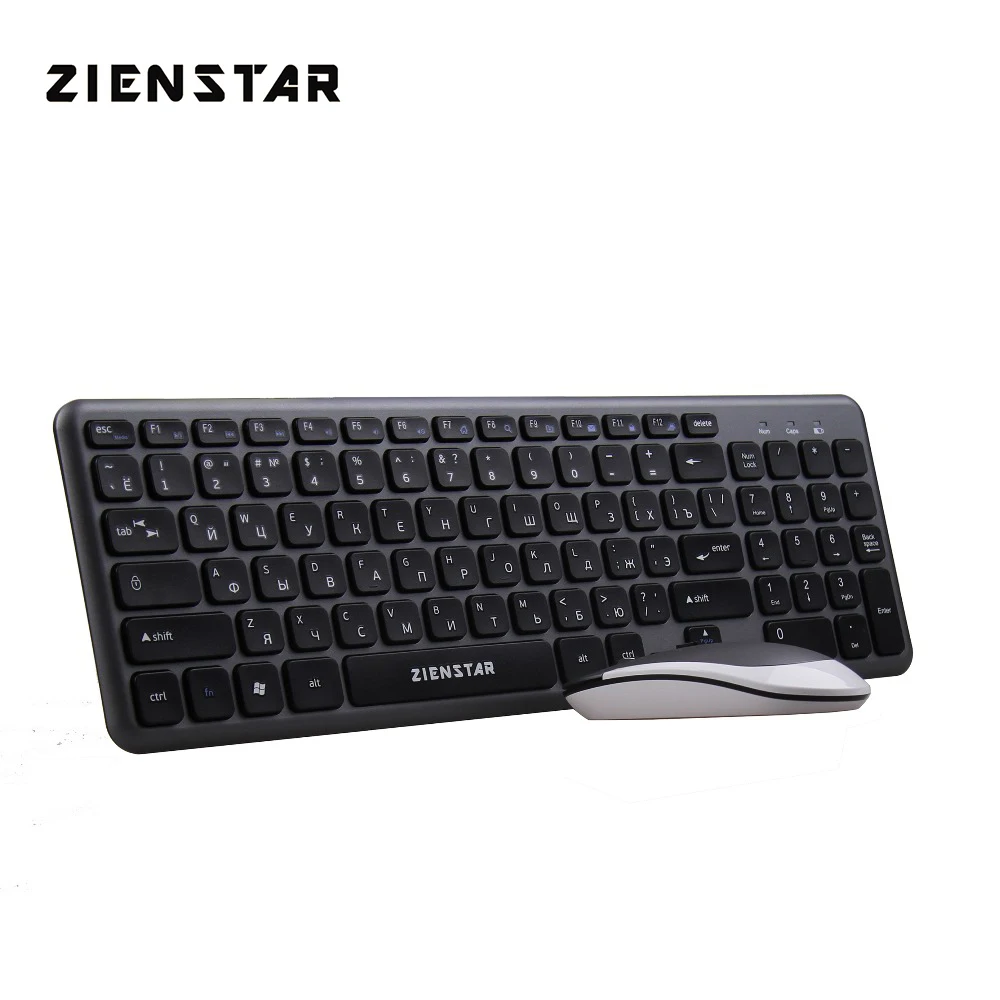  Zienstar Russia English letter 2.4G Wireless keyboard mouse combo with USB Receiver for DesktopComp