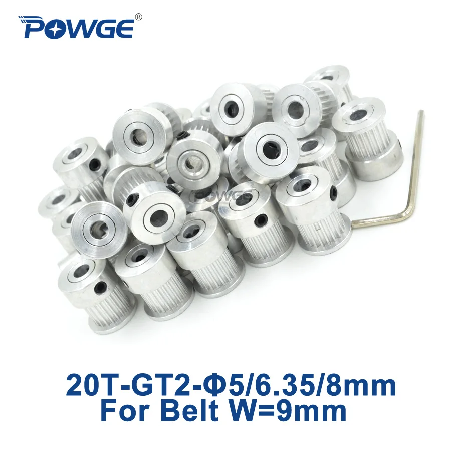 

POWGE 20 Teeth GT2 synchronous Pulley Bore 5mm 6.35mm 8mm for GT2 open Timing Belt width 9mm Positioning Accuracy 20Teeth 100pcs