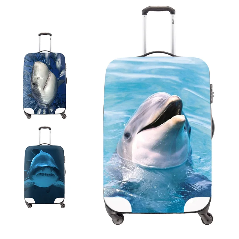 animal elastic polyester travel luggage cover shark 3D printing spandex
