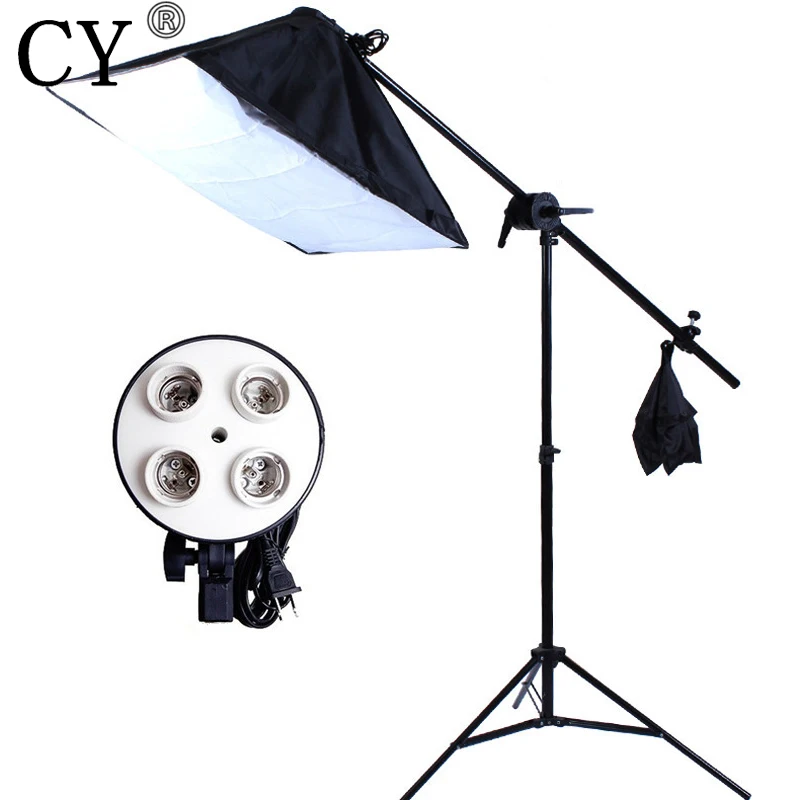 

CY Photography Studio Soft Box Lighting Kit 240cm Stand+50x70cm Softbox+E27 4 Lamp Holder+Boom Arm(75-135cm) Photo Studio Set