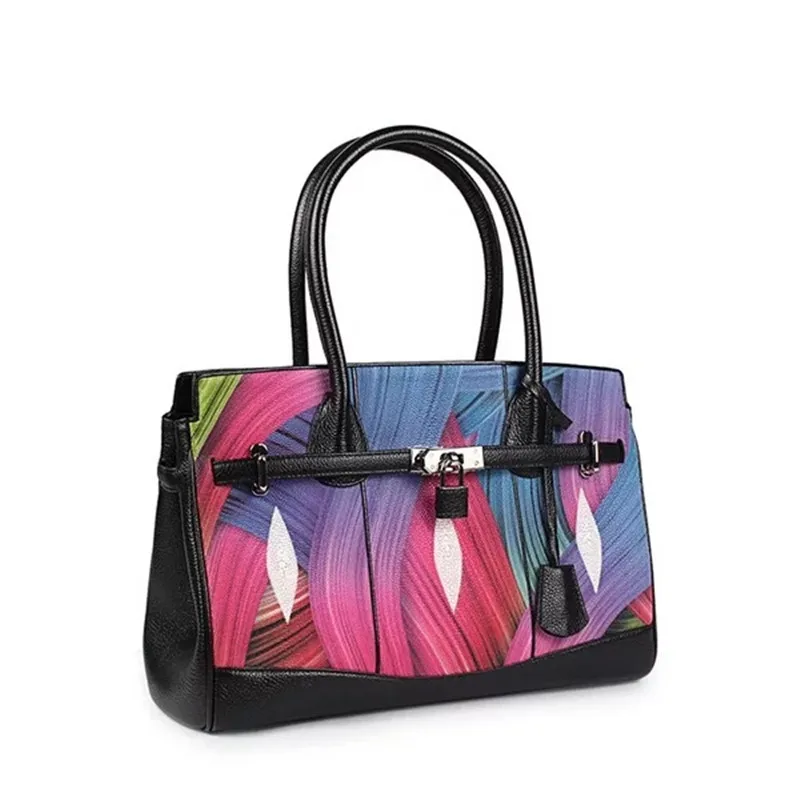 

Luxury Famous Designer 100% Genuine Stingray Skin Women's Large Totes Handbag Exotic Stingray Leather Ladies Top handle Bag