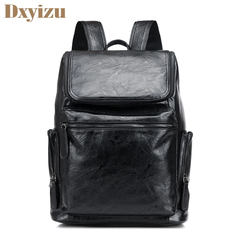 Solid Pocket Backpacks Computer Laptop Bags Leather Softback Preppy