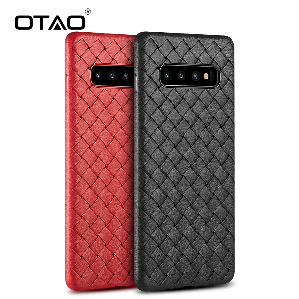 

OTAO New Ultra thin Grid Phone Case For Samsung Galaxy S9 S10 Plus S10 Lite Note 9 Soft Cases Woven Pattern Leather Cover Coque