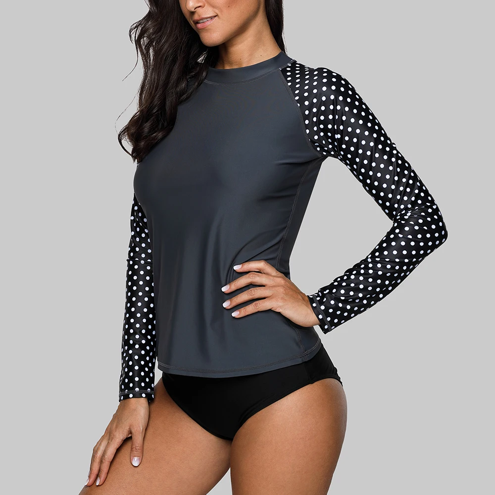 Charmleaks النساء طويل كم Rashguard ملابس السباحة البولكا نقطة المشي قمصان قمصان للجري تصفح أعلى طفح الحرس UPF50 + Charmleaks النساء طويل كم Rashguard ملابس السباحة البولكا نقطة المشي قمصان قمصان للجري تصفح أعلى طفح الحرس UPF50 +