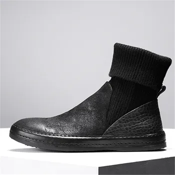 

New minimalism new designer genuine leather sock casual shoes flat sole comfortable wax leather vintage leather Shoes