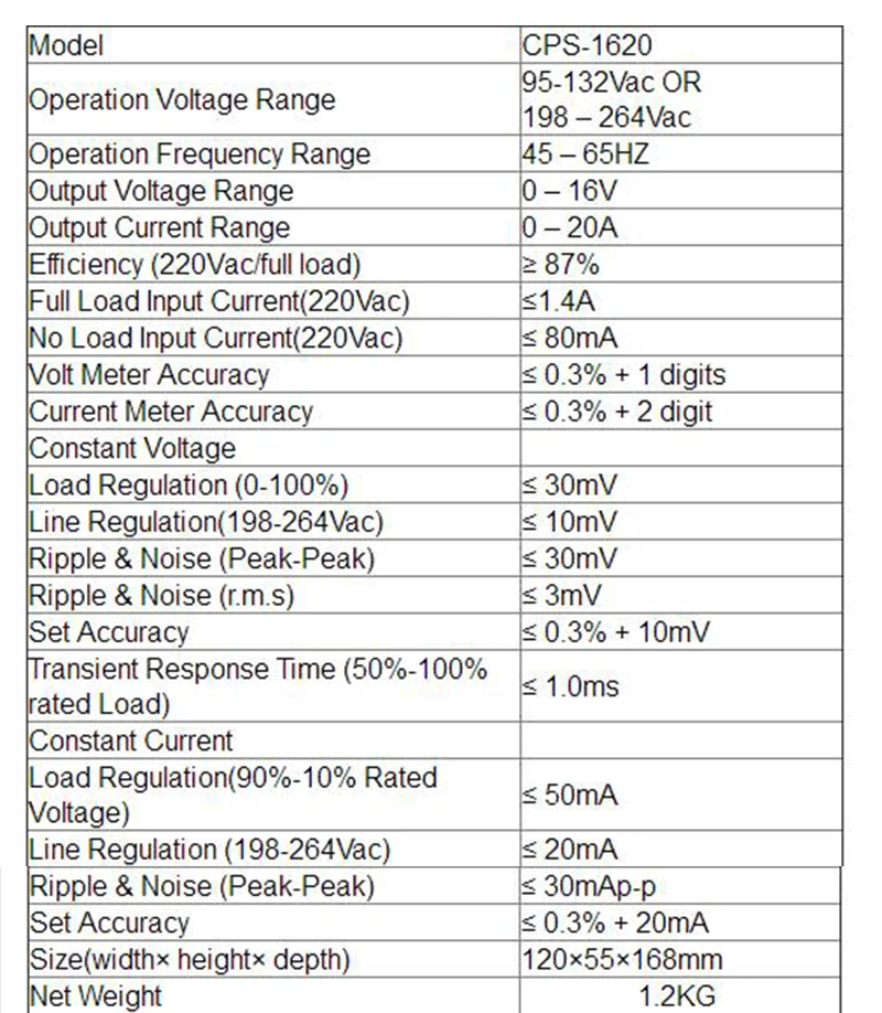 Мини CPS-1620 16V 20A точность Цифровой Регулируемый DC Питание переключаемый 110 V/220 V с OVP/OCP/OTP DC Мощность 0.01A 0,1 V