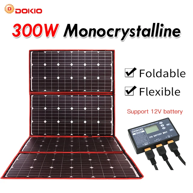  US $326.88  Dokio 300W 12V Flexible Solar Panel Portable Outdoor Foldable Solar Panel For Camping/Boat/RV/Trave