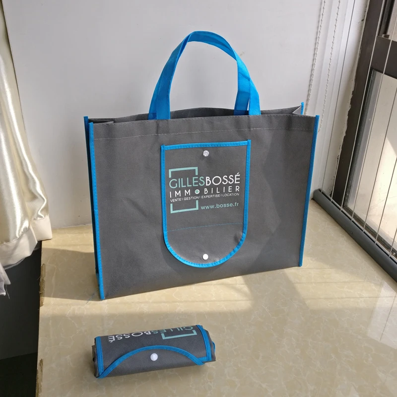 

wholesales 1000pcs/lot Custom Print Logo Supermarket foldable non woven grocery shopping bags with button tote Free shipping