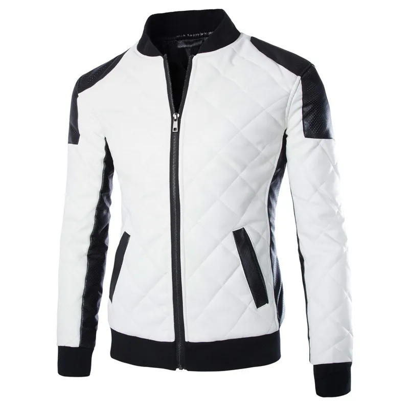 Горячая Высокое качество модные для мужчин зимние кожаные куртки воротник-стойка ПУ пальто jaqueta de couro Черный, белый цвет M 3XL 4XL 5XL BY210