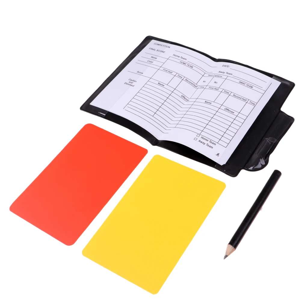 PVC 12x8cm Football Referees Wallet Notebook With Red Yellow Card Pencil & Score Sheet Soccer Score Set