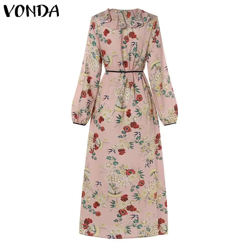 VONDA модные женские блузки с цветочным принтом сексуальные с v-образным вырезом и длинным рукавом повседневные свободные длинные рубашки с оборками винтажные Топы больших размеров