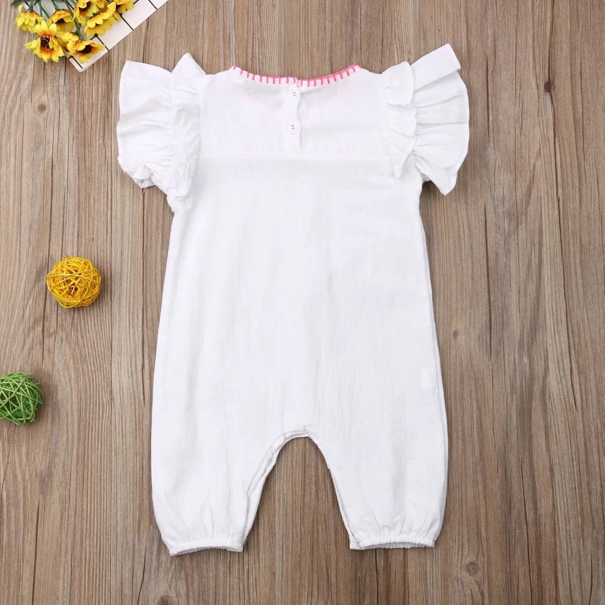 Emmababy Summer Newest Fashion Newborn Baby Girl Clothes Solid Color Fly Sleeve Ruffle Flower Romper Jumpsuit Outfit Sunsuit