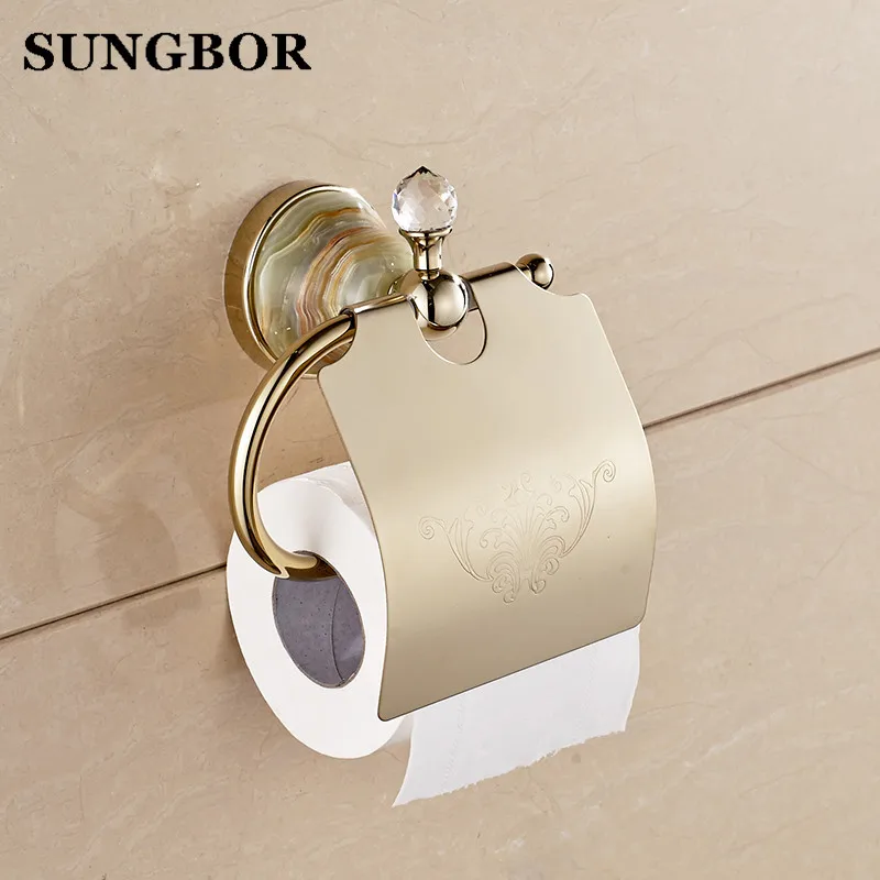 ФОТО Free Shipping Golden Bathroom Brass/ jade Toilet Paper Holder Roll Tissue Paper Rack Roll Mobile Phone Rack GJ-98808K