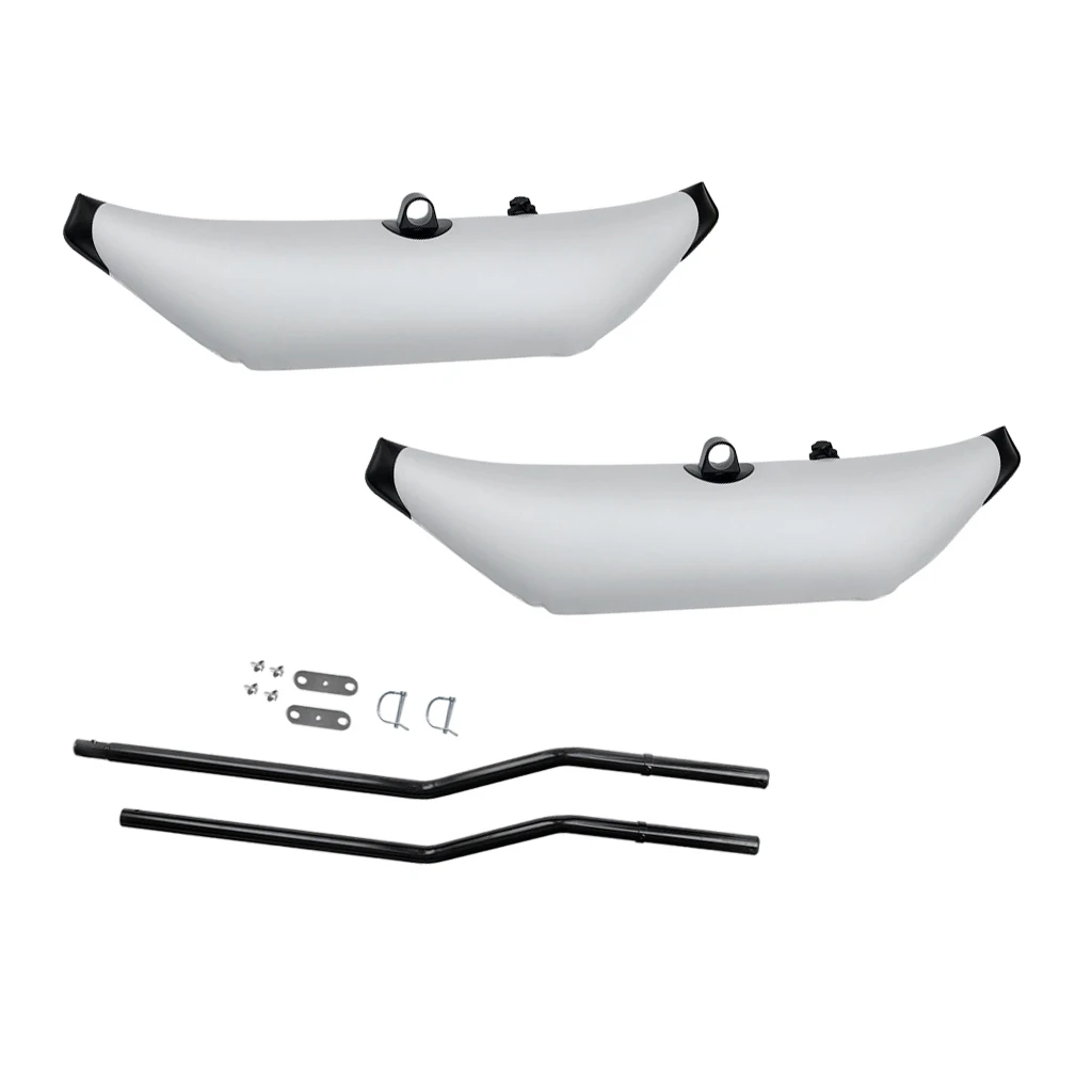 

2x Durable White PVC Kayak Canoe Fishing Standing Inflatable Outrigger Stabilizer & 2 Pole Mount Stand Bracket Sidekick Ama Kit