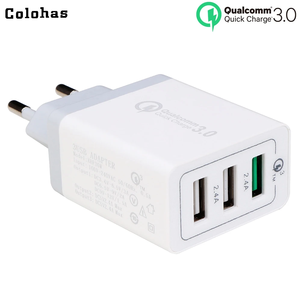 

Colohas QC 3.0 Quick Charger 3 USB Ports Travel Wall Charger For iPhone X 8 iPad Samsung S8 Note 8 HTC LG QC3.0 EU Plug Chargers