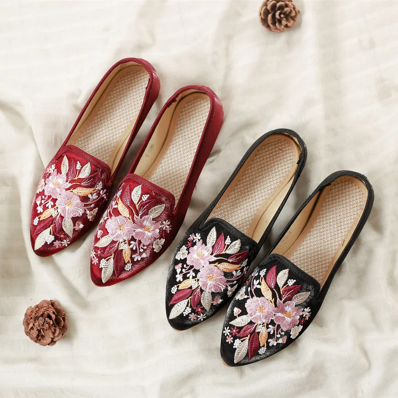 Summer Womens Flower Embroidery Slip On Loafers Slippers Sandals Mules Shoes sz Summer Womens Flower Embroidery Slip On Loafers Slippers Sandals Mules Shoes sz