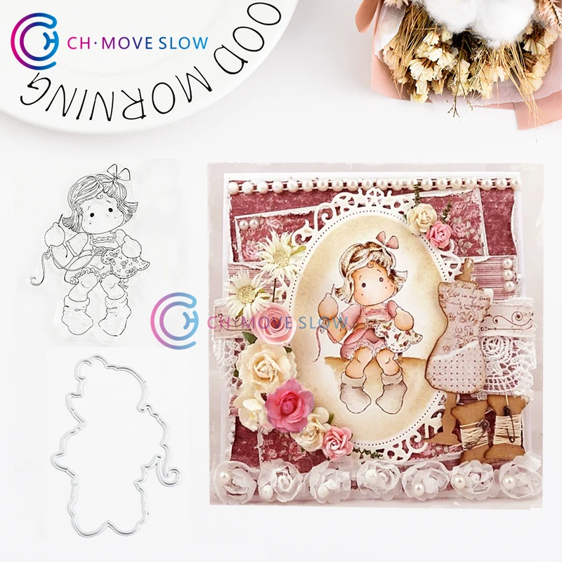 

CH Knitting Girl Metal Cutting Dies and stamps DIY Scrapbooking Card Stencil Paper Craft Handmade Album Handbook Card Crafts