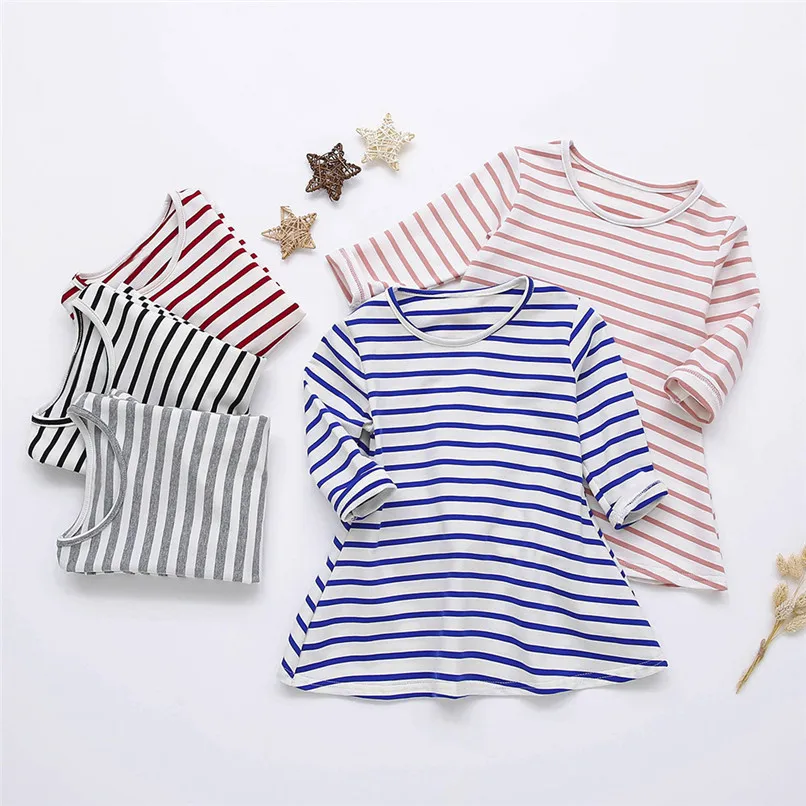 Girls Dress Infant Kids Baby Girl Candy Color Striped Long Sleeve Princess Dress Casual Cotton Dress Baby Girls Clothes JY09#F (1)