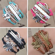 Free shipping! male female Bracelets & bangles Infinity Elephant Love manual multilayer bracelet and retro