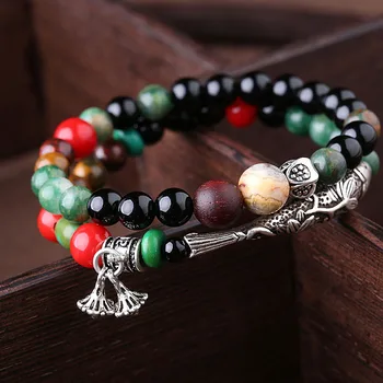 

Ethnic Wind 925 Silverfish Bohemia Agate Double Circle Bracelet Duobao retro female accessories