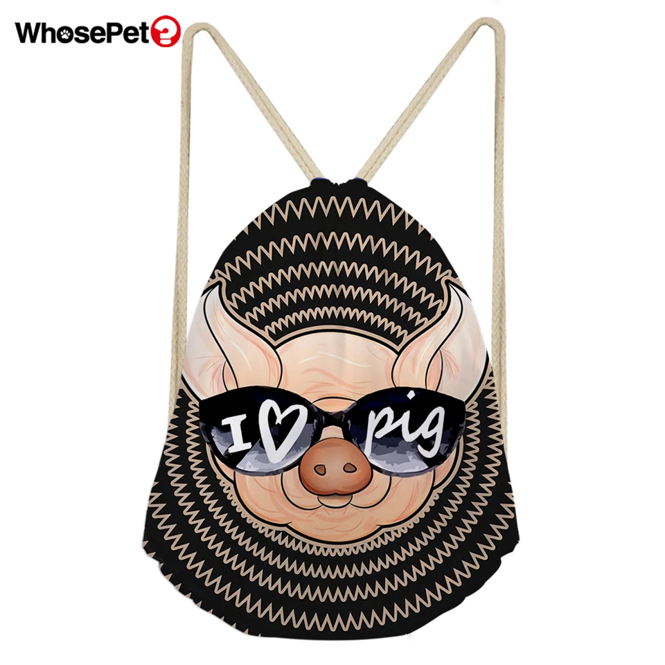 WHOSEPET для женщин Drawstring Сумки Симпатичные Лягушка Прохладный свинья печати плеча