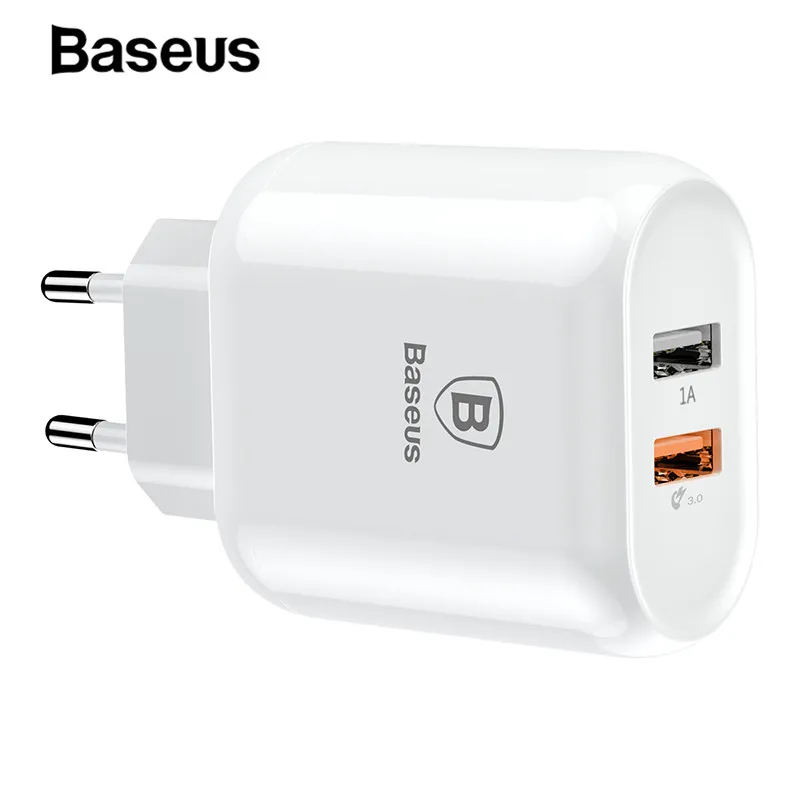 Быстрое зарядное устройство Baseus Dual USB 3,0 для iPhone 8 7 с европейской вилкой USB зарядное устройство адаптер для samsung S9 S8 Xiaomi Быстрая зарядка для мобильных телефонов - Тип штекера: Европейский Союз (ЕС)
