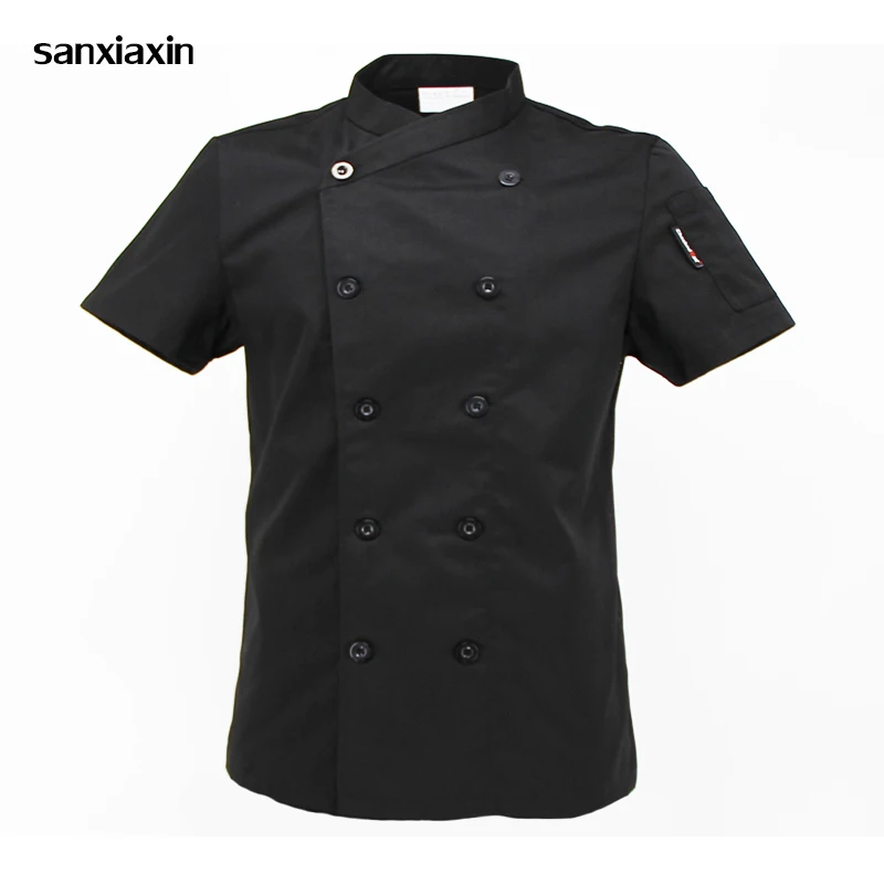 

New Black Red Double Breasted Unisex Kitchen Restaurant Uniform Shirt Service Bakery Breathable Chef Dress Chef Jacket Wholesale