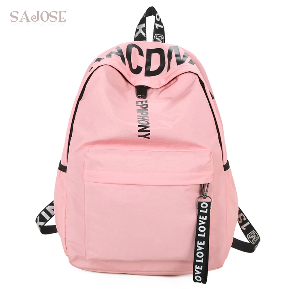 Women Canvas Backpack for School Teenagers Girls Casual Shoulder Bags Ladies Pink Letter Backpack Female Bookbag Student Bag
