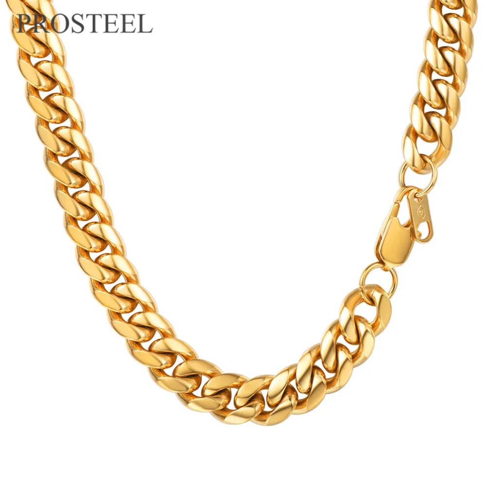 PROSTEEL 10MM Hip Hop Cuban Chain Stainless Steel Hippie Necklace Men