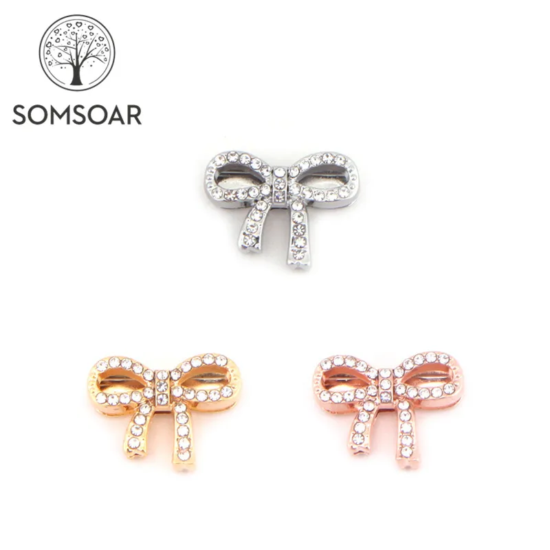 

Somsoar Jewelry Crystal bowknot Slide Charms fit 10mm Stainless steel Mesh Bracelet accessories as woman best gift 10pcs/lot