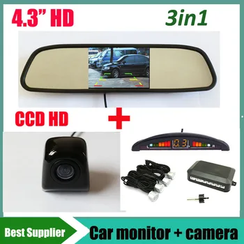 

parking sensor with LED Display + CCD HD Car rear view parking camera universal backup camera + 4.3" car rearview mirror monitor