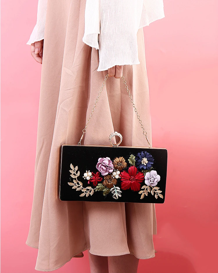 Luxy Moon Black Floral Clutch Bag for Party Model Display