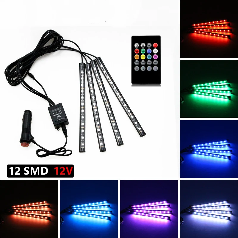 

AZGIANT Car Decorative Inside Light 12SMD 12V Coloful Sound Control LED Neon Car RGB Lamp Strip Decorative Atmosphere Light