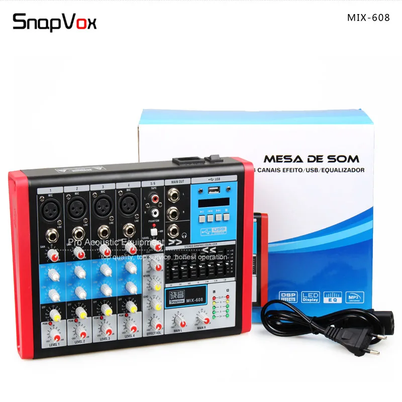 SnapVox MIX 608 Mini Audio Mixer Small Mixing Console Digital DJ Stage