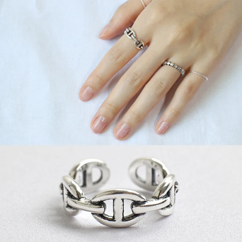 SHANICE Do The Old 925 пробы Серебряное кольцо с цепочкой, простой дизайн, кольца в Корейском стиле, ретро серебряные ювелирные изделия, бижутерия для женщин